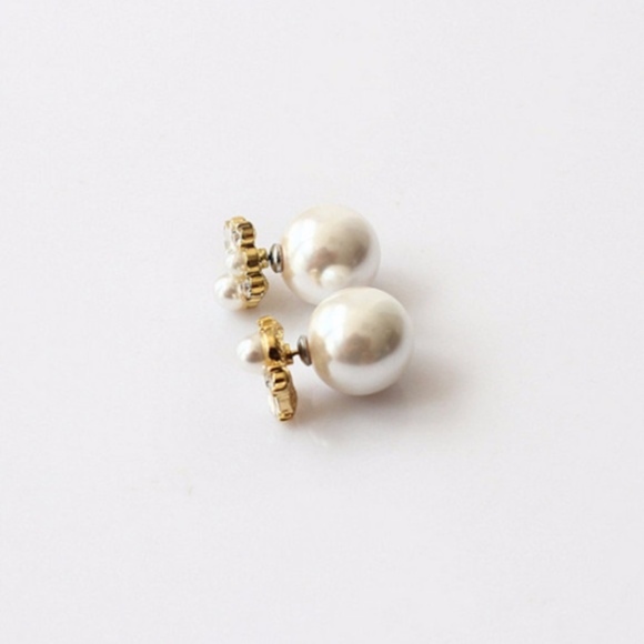 White Rhinestones Faux Pearl Earrings ♡ - Picture 2 of 8